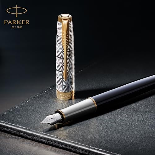 Parker Sonnet Fountain Pen, Matte Black Lacquer with Gold Trim, Medium Nib, Premium Gift Box, Ideal for Gifting