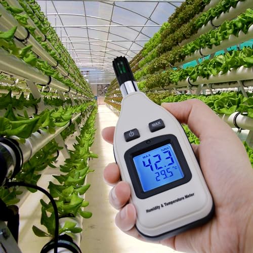 Digital Humidity 0~100% RH and Temperature Meter, 30~70°C, MAX/MIN Hold, Handheld Portable with LCD Backlight