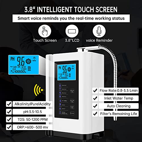 Water Ionizer, Water Purifier Machine PH 3.5-10.5 Alkaline Acid Water Machine, Up to -500mV ORP, 8000 Liters Per Filter, 7 Water Settings