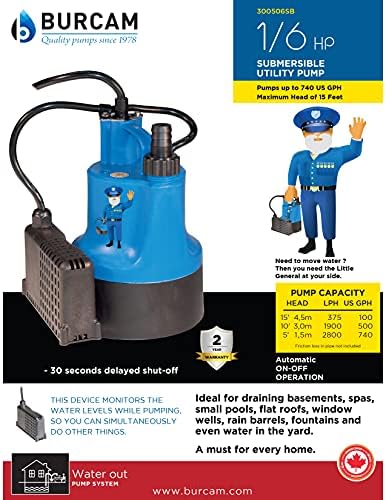 BURCAM 300506SB 1/6HP Automatic Submersible Utility Pump