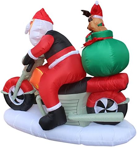 6 FT Outdoor Christmas Inflatable Santa Claus & Reindeer on Motorcycle | Durable, Heavy-Duty Weather-Resistant, Built-in Lights, External Blower