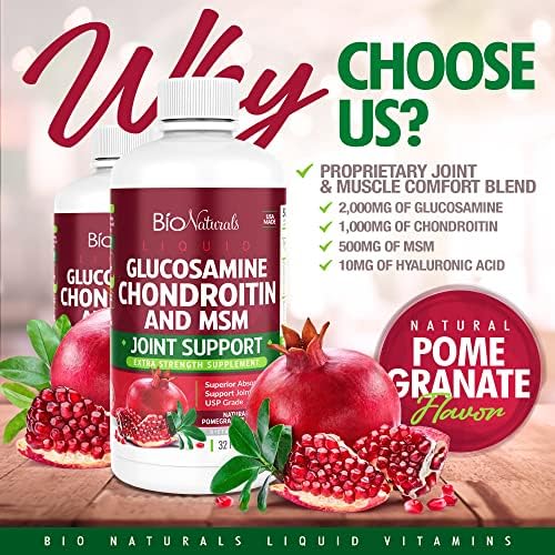 Liquid Glucosamine Chondroitin MSM Pharmaceutical Grade Supplement with Hyaluronic Acid – Maximum Strength Joint Support - 32 fl oz