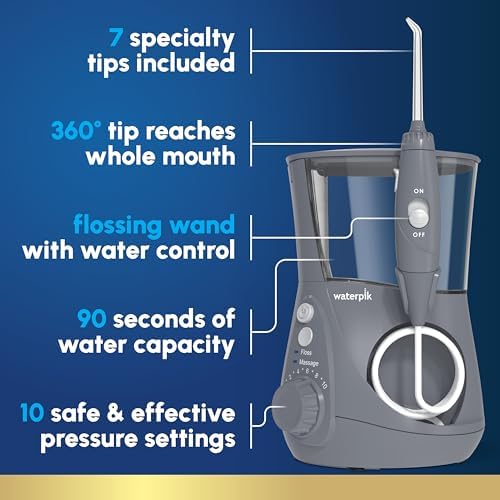 Waterpik Aquarius Countertop Water Flosser with 10 Settings, 7 Tips, White | For Daily Home Gum Health, Dental Braces, Implants, Teeth Cleaning, Multiple Users, ADA Accepted WP-660 Packaging May Vary