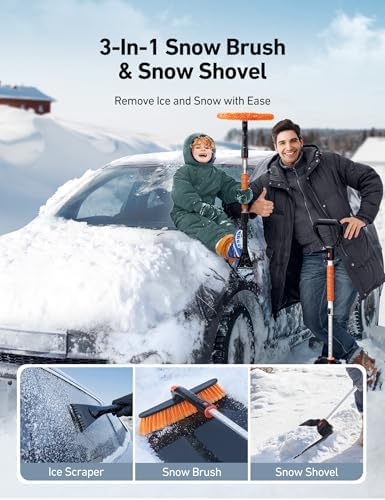 AstroAI 2" 1 Ice Scraper & Snow Shovel Kit, 47.2" Ice Scrapers for Car Windshield and 360° Pivoting Snow Brush