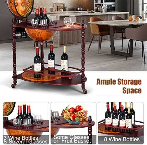 Goplus Globe Bar, 34.5” Globe Bar Liquor Cabinet with Wheels, Bottom Shelf, Old World Map, 16th Century Italian Replica Bar Globe, Retro Wine Stand