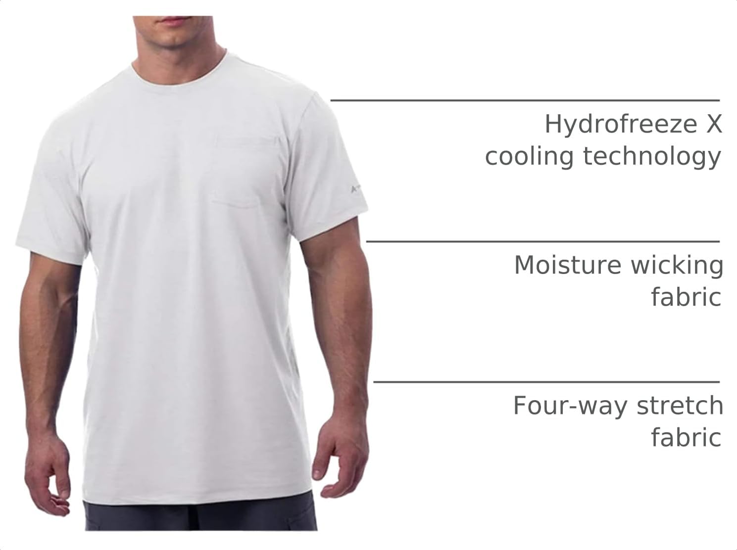 Arctic Cool Men’s Crew Neck Instant Cooling Pocket Workwear Moisture Wicking Performance UPF 50+ Short Sleeve Shirt