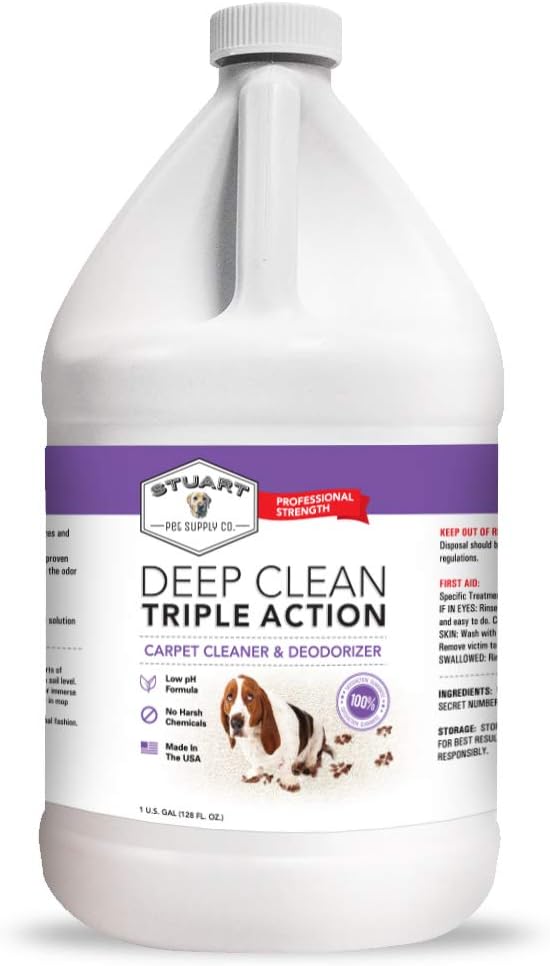 Stuart Pet Supply Co. Professional Strength Deep Clean (Gal.) 3X Carpet Cleaner Solution & Deodorizer, Concentrated Encapsulating Carpet Shampoo