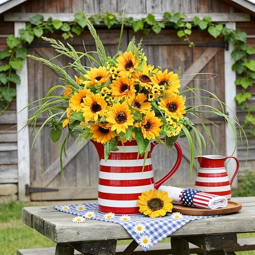 AmyHomie Artificial Sunflowers for Outdoors Fall Decor, 2 Bouquets | Garden, Patio, Wedding, Home, Centerpieces, Vase, UV Resistant, No Water