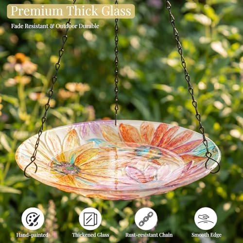VCUTEKA Hanging Bird Baths Outdoor Glass Birdbath Feeder for Garden Decor