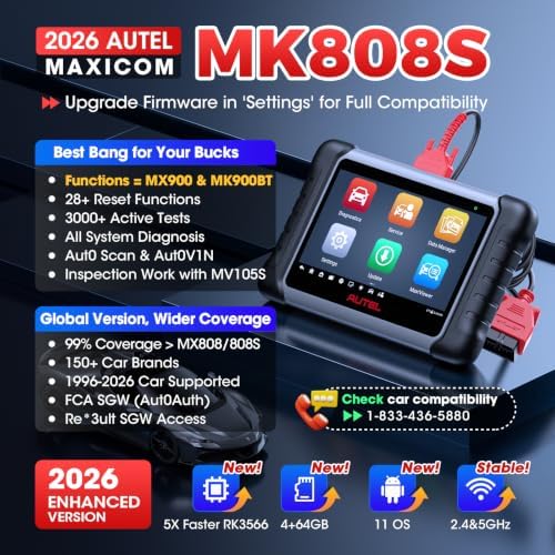 Autel Scanner MaxiCOM MK808S Bidirectional Tool, 28+ Hot Service All System | 3000+ Active Tests as MK900-BT