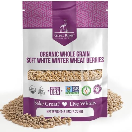 Great River Milling Organic Soft White Wheat Berries, Non-GMO, 25 lb | Organic Soft White Wheat Berries for home-milled flour for cakes, muffins, biscuits, pancakes, cookies and pie crust; mild