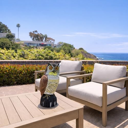 GiftExpress 16" Large Owl Decoy with Rotating Head – Realistic Garden Statue Bird & Squirrel Deterrent