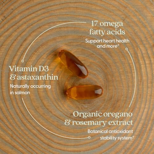 New Chapter Wholemega Fish Oil Supplement - 2000mg per Serving, Clinically Proven Wild Alaskan Salmon Oil with Omega-3 + Vitamin D3 + Astaxanthin, 120 Softgels