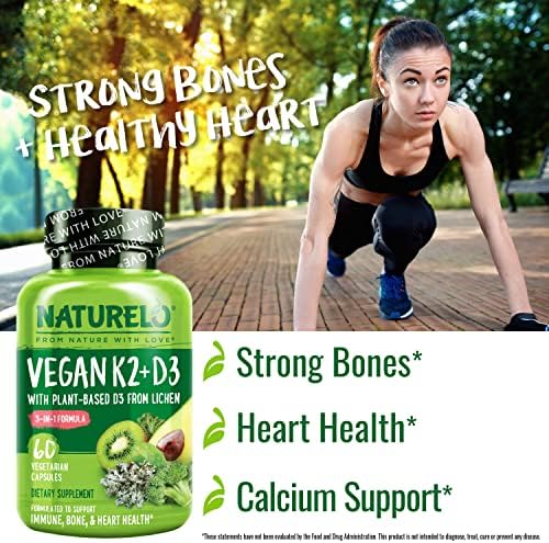 NATURELO Vitamin D3 K2, Vegan K2+D3 Supplement, 60 Capsules