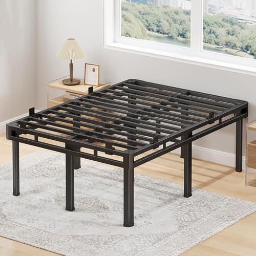 Superay 24 inch HIgh Queen Bed Frame with Rounded Legs, Double Layer Design | Metal Bed Frame & Box Spring 2 in 1 High Platform with Matress Gasket & headboard Adapter, Heavy Duty Support 4000lbs, Black