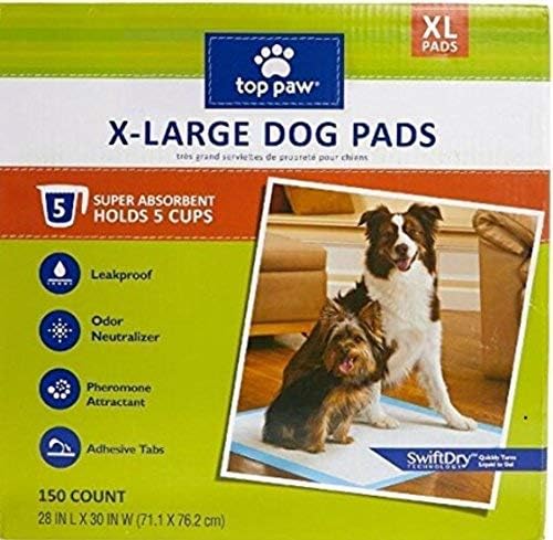 Top Paw Dog Extra Large Pads for Puppy Training, Indoor Dogs or Apartment Living, or Dogs with Incontinence, 50 Count