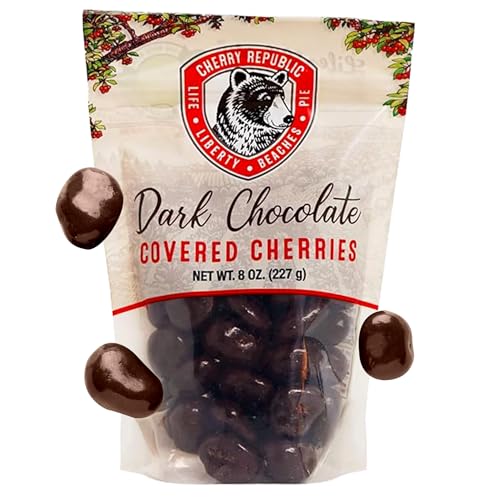 Cherry Republic Dark Chocolate Covered Cherries, 7 oz Bag | Premium Montmorency Dried Cherries Coated in Rich 60 Percent Dark Chocolate, Balanced Tart and Sweet Flavor, Made in Michigan