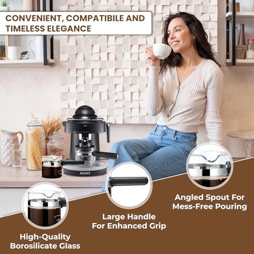 Café Brew 4 Cup Espresso Replacement Carafe, Universal, Borosilicate Glass | Universal fit for Hamilton Beach, Mr. Coffee, Breville, De'Longhi, Krups
