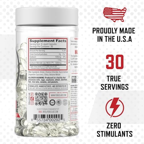 Purus Labs NOXygen Liquid Capsules Pre-Workout Accelerator | Nitric Oxide Pump Pills | Blood Flow & Oxygen Amplifier | 30 Servings, 90 Capsules