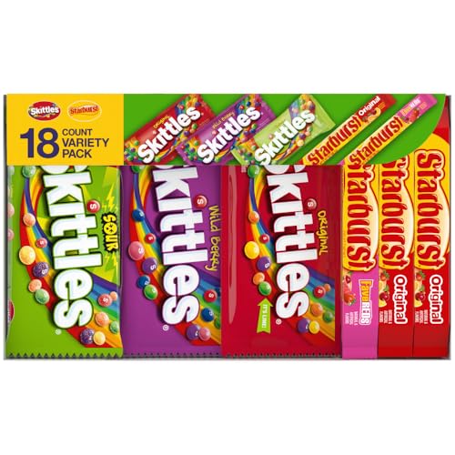 SKITTLES & STARBURST Assorted Candy Variety Pack Bulk Box 18 Count 37.05 oz | Everyday snacking, snack box, mix candy assortment bulk candy fruity candies bulk box for fundraising, snacking, road trips