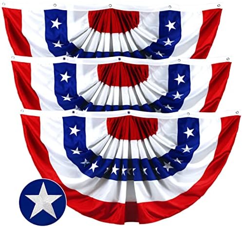 G128 - USA Pleated Fan Flag, 4x8 Feet American USA Bunting Decoration Flags Embroidered Patriotic Stars & Sewn Stripes Canvas Header Brass Grommets
