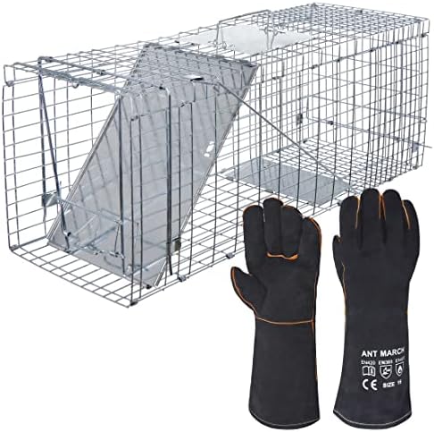 ANT MARCH 32'' Live Animal Cage Trap with Gloves Steel Humane Release