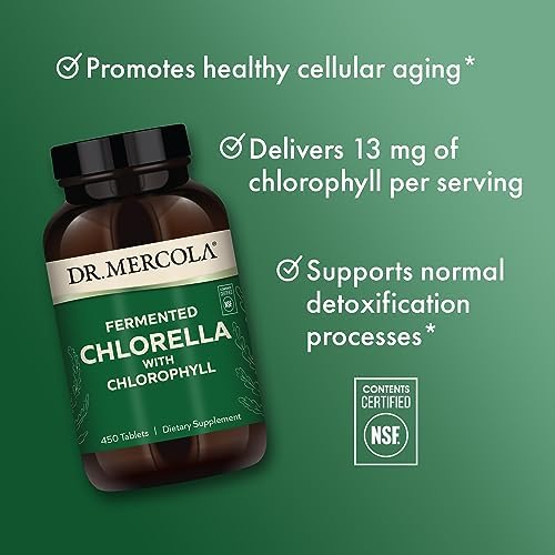 Dr. Mercola Fermented Chlorella - Supports Normal Detox & Cellular Energy - with Chlorophyll & Trace Minerals - Vegan - Non-GMO - 1 g - 450 Tablets