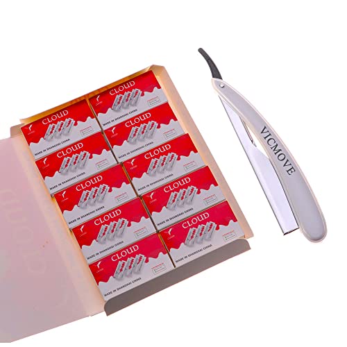 Professional Barber Straight Edge Razor Safety with 20-Pack Derby Blades - 100 Percent Stainless Steel - by VICMOVE (1 razor + 20 blades)
