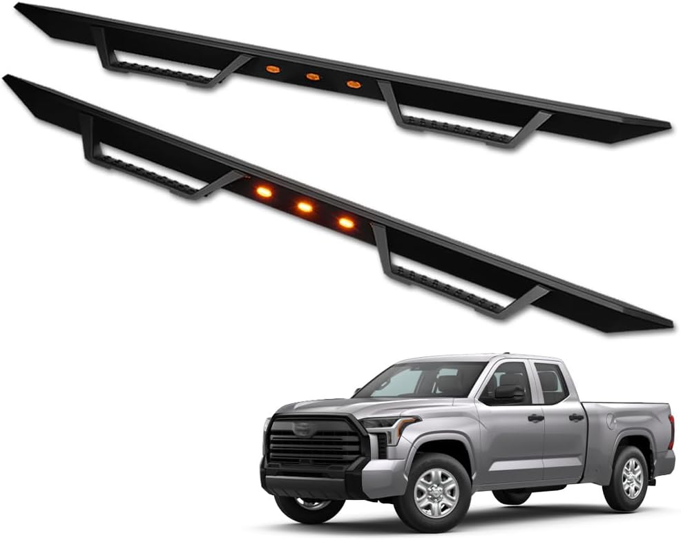7422446042025 Compatible with 2022-2024 Toyota Tundra Double (Extended) Cab Matte Black Steel Modular LED Drop Step Side Nerf Bars