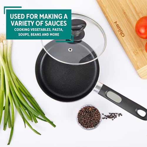Mirro A79721 Get A Grip Aluminum Nonstick Sauce Pan with Glass Lid Cover Cookware, 1-Quart, Black -