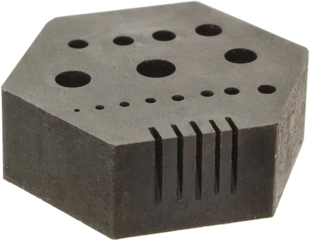 The Beadsmith Hex Anvil – 2” Hexagonal Steel Base – Includes 15 Holes 3/64” x 1/4” (1.2mm-6.4mm) and 5 Slots – Used for Riveting