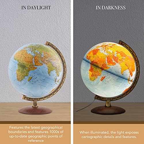 Waypoint Geographic Light Up Globe - Lugano 12” Desk Decorative Illuminated Globe with Stand and Blue Ocean, Up to Date