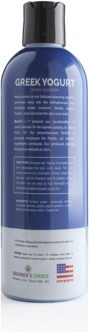 Bark2Basics Blueberry Greek Yogurt Shampoo, 16 oz - Protein Pet Shampoo, Natural Ingredients, Restores Moisture to Dry Coats, Soothes Dry Itchy Skin