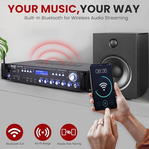 Pyle Multi Channel Bluetooth Preamplifier Receiver - 3000 Watt Audio Home Speaker Sound Stereo w/Radio, USB, Headphone, AUX, RCA