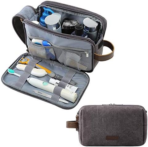 BAGSMART Toiletry Bag for Men, Canvas Travel Toiletry Organizer Dopp Kit Water-resistant Shaving Bag for Toiletries Accessories,Grey-Medium