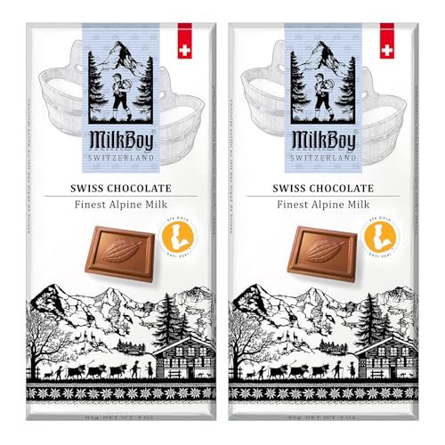 MilkBoy Swiss Chocolates Alpine Milk Chocolate Bars - 3 oz, 5 Pack | Premium gourmet treat with creamy milk. Rainforest Alliance certified cocoa. Gluten free. Kosher. Crafted in Switzerland.