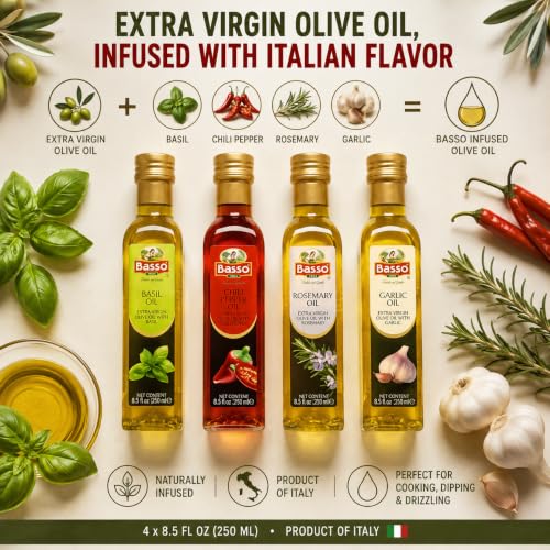 BASSO 1904 Infused Extra Virgin Olive Oil Gift Box Set, 8.5 Fl Oz (250 ml)