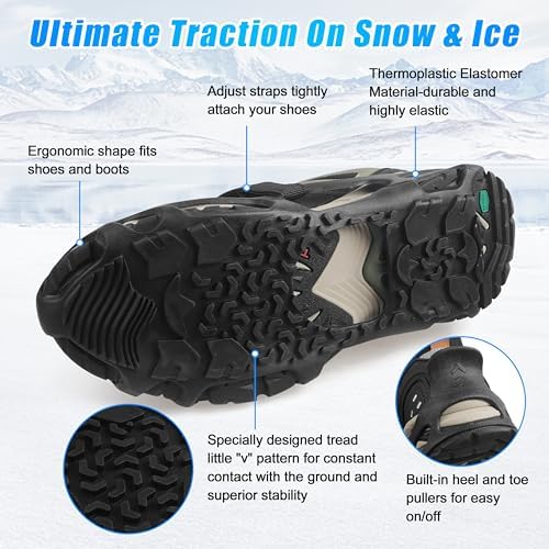 Spikeless Ice Cleats Roofing Shoe Covers Anti-Slip Rubber Traction Overshoes for Metal Roof Wet Floors Wood Deck Snow Work Boots Unisex for Roofers Construction Warehouse Workers