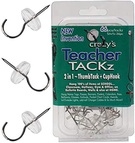 Teacher TACKz 2-in-1 Tack with a Hook - 66pc Push Pin Thumb Tack with Hook | School Supplies for Teachers Classrooms, Banners, Signs, Word Walls