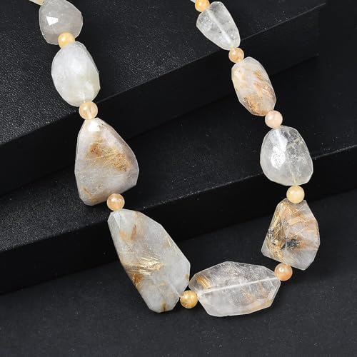 Yellow Aventurine Golden Rutilated Quartz Beaded Necklace Platinum Over 18"