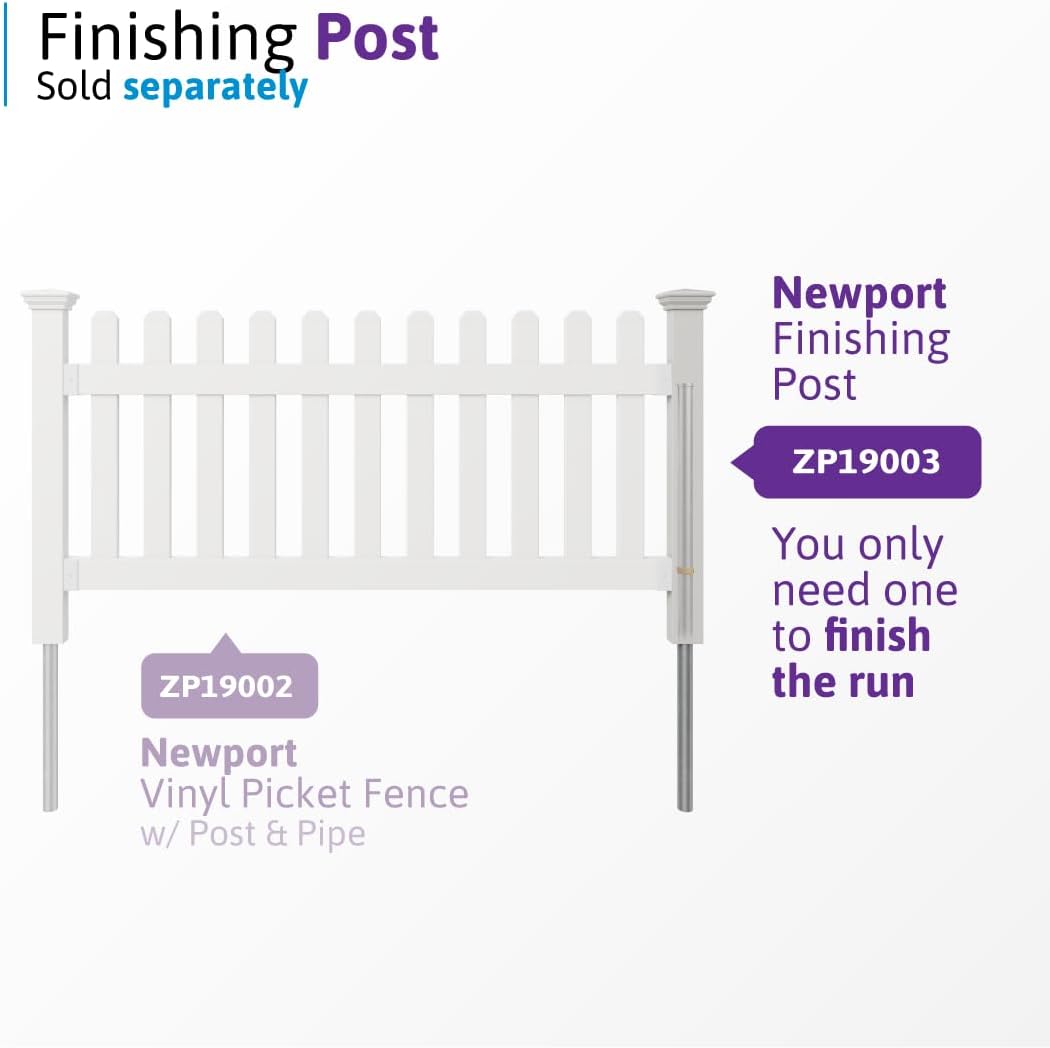WamBam Newport Picket Fence, White Vinyl DIY No Dig Kit | 3ftH x 6ftW, 1 Panel + 1 Post, ZP19002