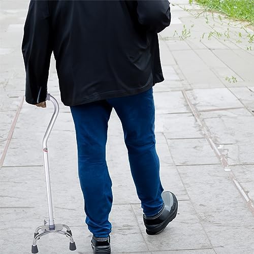 Carex Quad Cane with Small Base - Quad Walking Cane with Offset Cane Handle and Adjustable Height - 4 Tip Cane for Stability, Grey/Silver