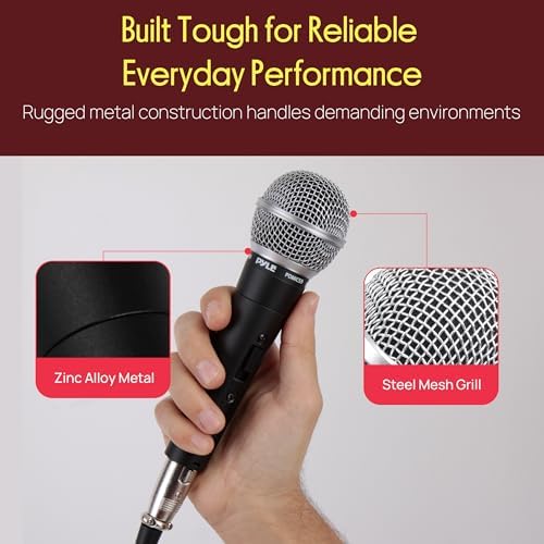Pyle Professional Dynamic Vocal Microphone - Moving Coil Dynamic Cardioid Unidirectional Handheld Microphone with ON/OFF Switch Includes 15ft XLR