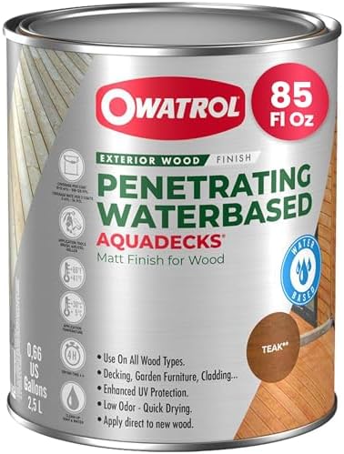 OWATROL Aquadecks, Wood Stain and Sealer, Matt Finish, 85 Oz, Teak | Protects Wood from UV & Moisture, Wood Stain & Sealer for Decks, Fences & Furniture, Water-Based, Won't Peel or Flake, Matt