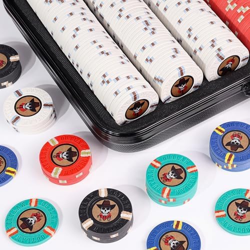 Versa Games 500 Poker Chips, Poker Chip Set - Outlaw, 500 Piece Poker Set with Numbers for Poker