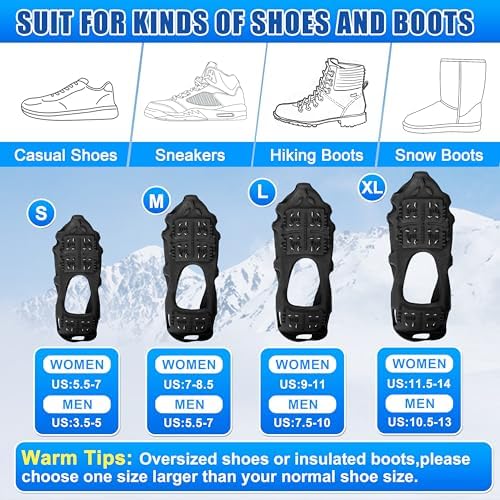 Ice Cleats for Shoes and Boots,Crampons Snow Traction Cleats for Walking on Snow and Ice,Non-Slip Shoe Grippers Slip-on Overshoe Stretch Footwear for Winter Walking Hiking Fishing