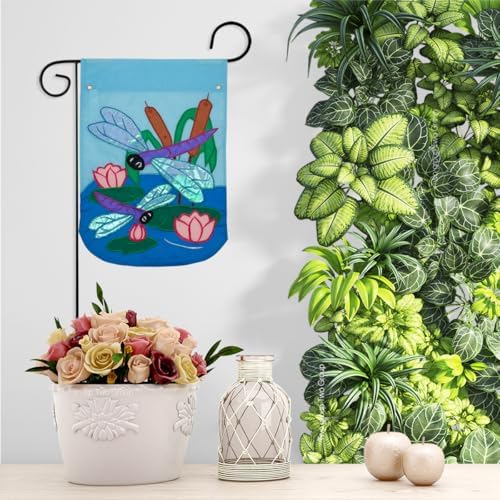 Two Group G154046-P2 Dragonfly Garden Friends Bugs & Frogs Applique Decorative Vertical 13" x 18.5" Double Sided Flag