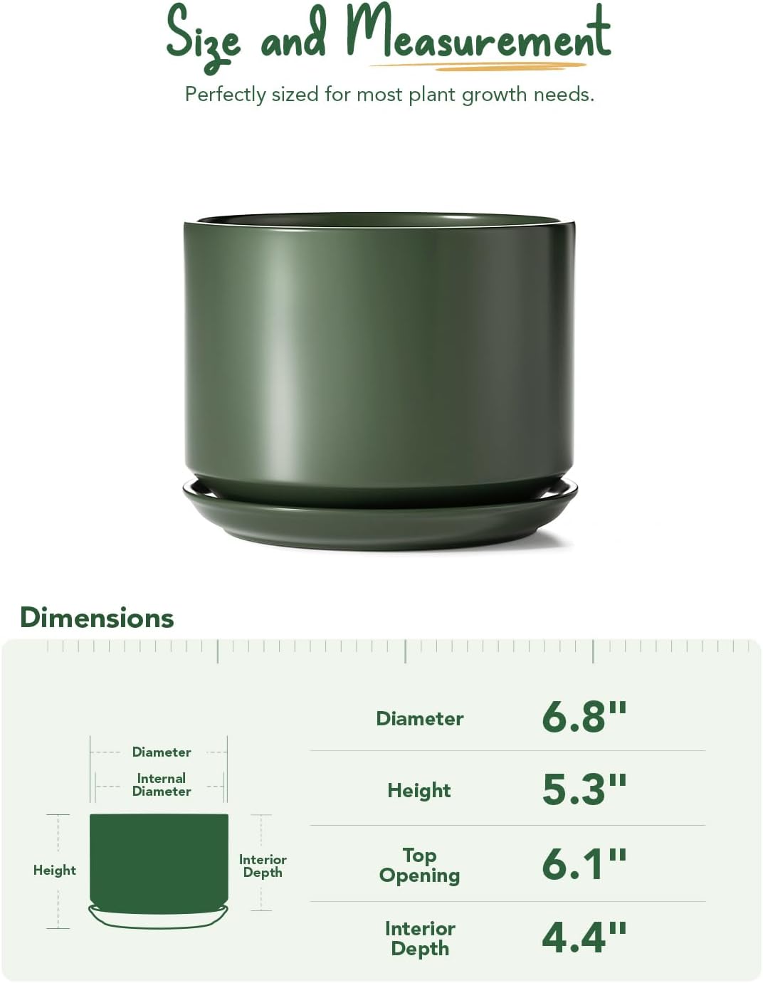LE TAUCI Ceramic Plant Pots, 4.3+5.3+6.8 inch, Set of 3, Planters with Drainage Hole and Saucer, Indoor Flower Pot with Hole Mesh Pad, Gifts for Mom