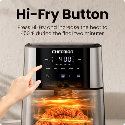 Chefman Air Fryer 8 Qt | TurboFry® 4-in-1 with 450°F Hi-Fry Option for Crispier Results | Bake, Dehydrate