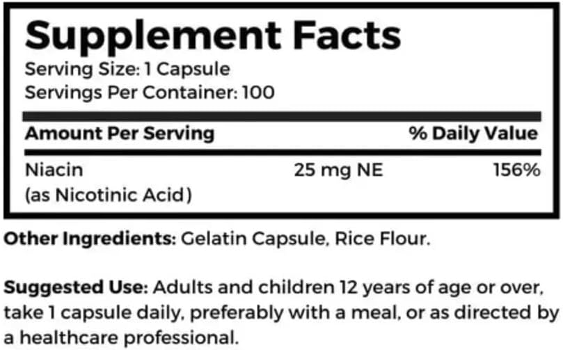 Dr Clark Niacin (Vitamin B3) Supplement – 25mg, 100 Gelatin Capsules, Supports Circulation & Healthy Cholesterol Levels